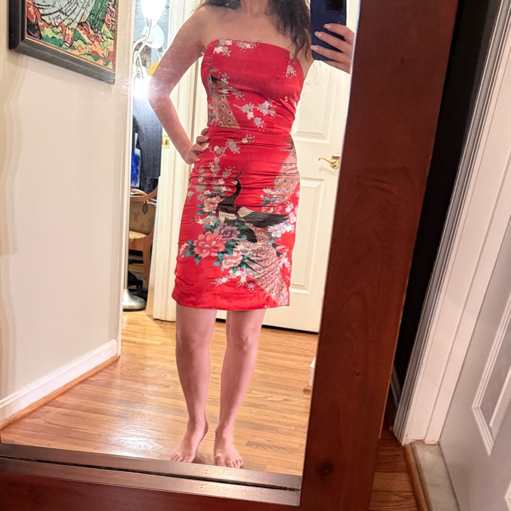 Forever Link Red Strapless Floral Dress